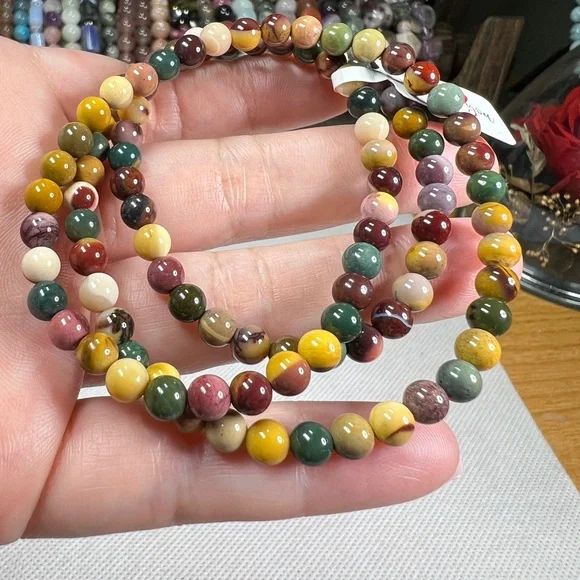 5.3mm Alashan Agate Multicolor Beaded 3 Laps Bracelet Or Necklace Natural Quartz - Picture 4 of 11